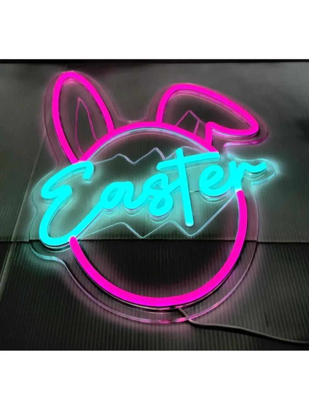 Easter Egg Bunny LED Neon Sign Wall Light USB Powered Holiday Decor Pink Blue